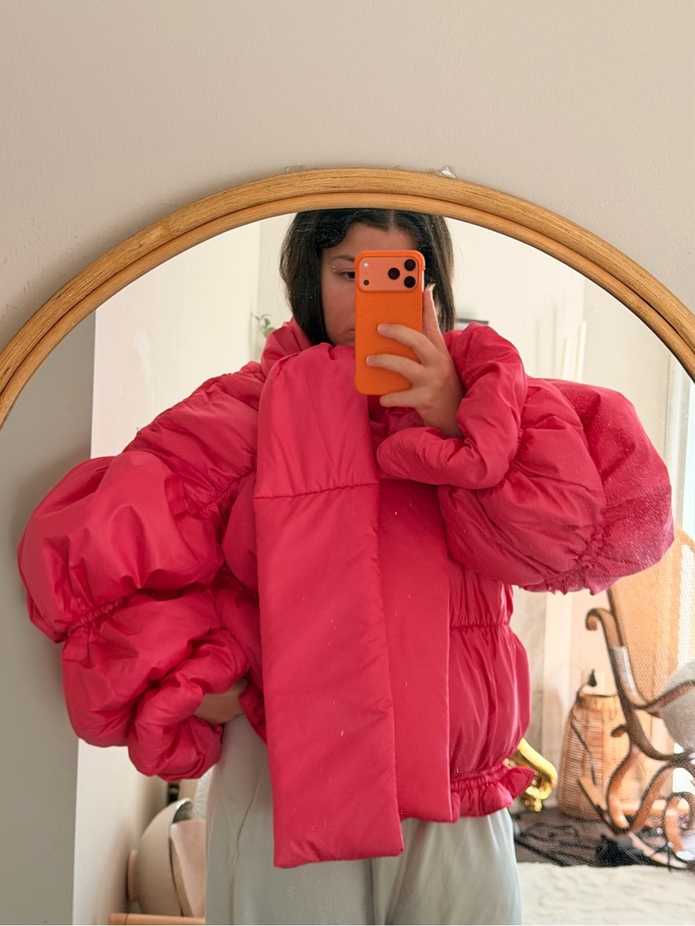 Pink Puffy Women's Balloon Sleeve Jacket